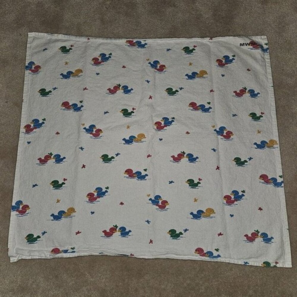 VTG Medline Industries Duck Bird Receiving Blanket Pink Blue Yellow Green Cotton